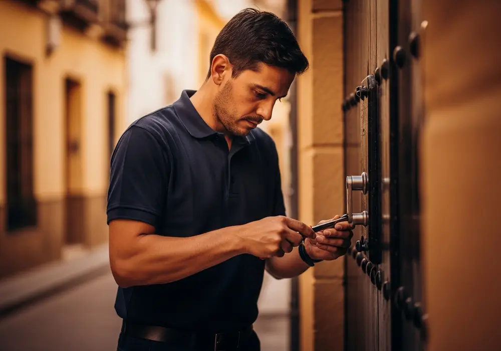 Cerradura de gorja de un portal antiguo de la Alfalfa, Sevilla, reparada por Cerrajero KeySevilla