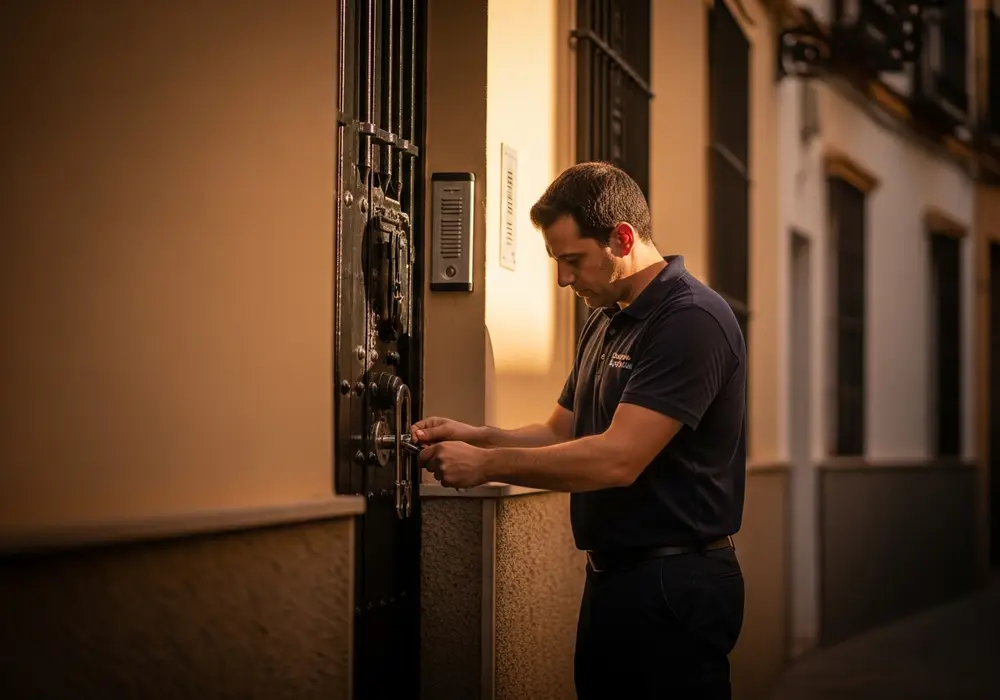 Cerrajero de KeySevilla abriendo un portal de madrugada en la Alfalfa, Sevilla