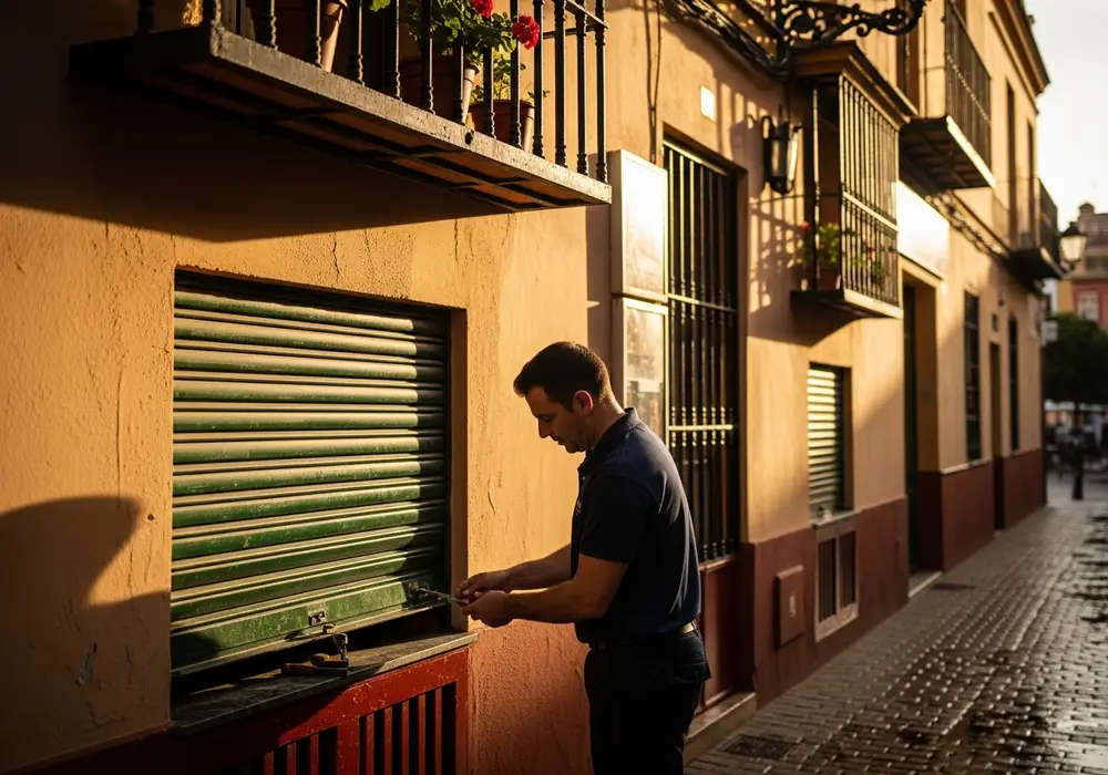 Persiana metálica de un restaurante del Arenal, Sevilla, reparada por Cerrajero KeySevilla