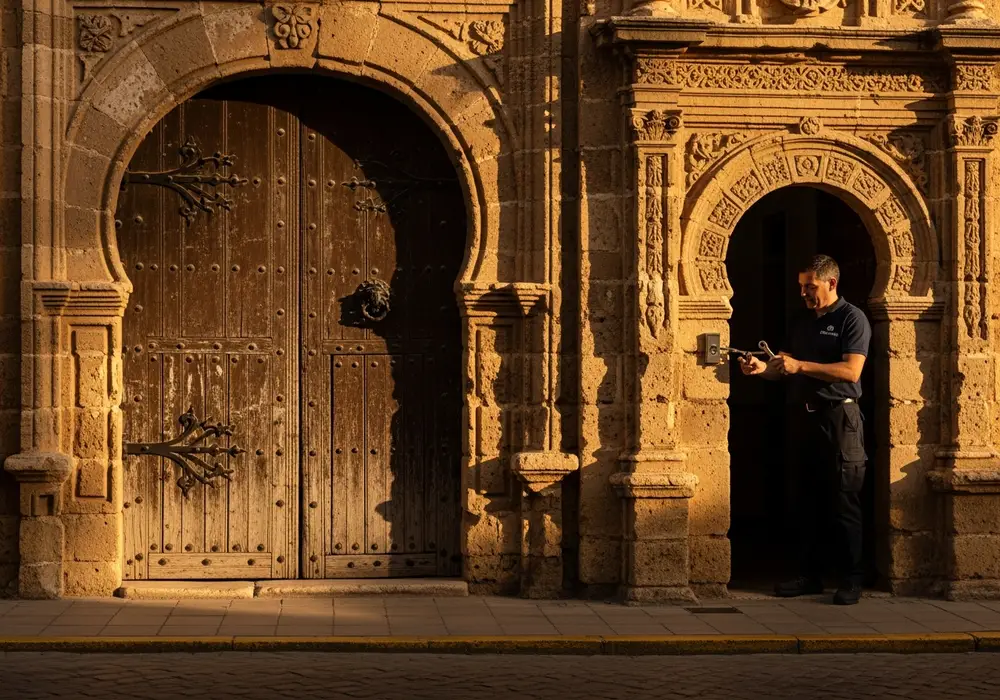 Cerrajero de KeySevilla trabajando en un portal del siglo XVIII en el Casco Antiguo de Sevilla