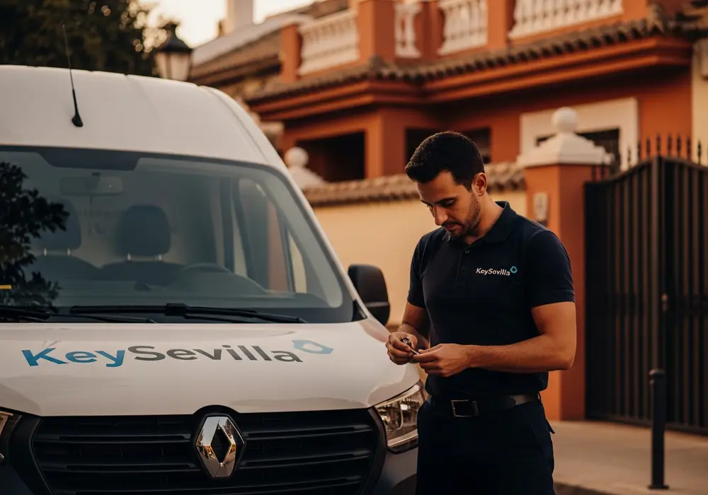 Furgoneta de Cerrajero KeySevilla frente a una vivienda unifamiliar de El Porvenir, Sevilla