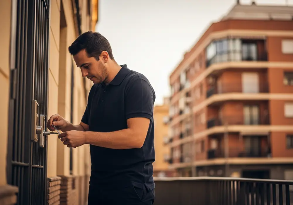 Cerrajero de KeySevilla trabajando en un bloque de pisos de Nervión, Sevilla