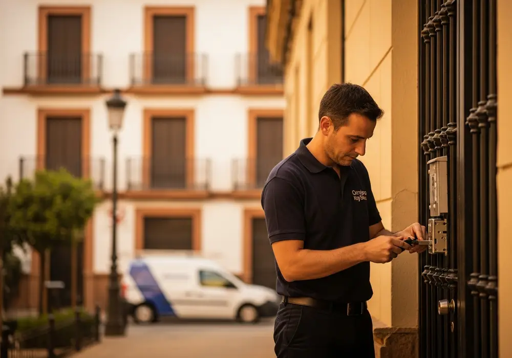 Cambio de cerradura completa en un portal de Parque Alcosa, Sevilla, realizado por Cerrajero KeySevilla