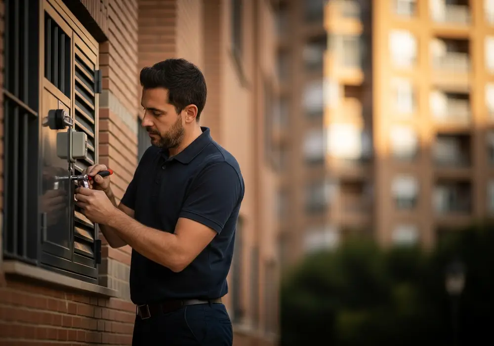 Cerrajero de KeySevilla trabajando en una torre residencial de Parque Alcosa, Sevilla
