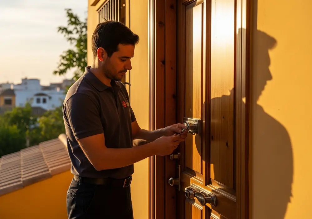 Instalación de cerradura de seguridad en un chalet de San Jerónimo, Sevilla, realizada por Cerrajero KeySevilla