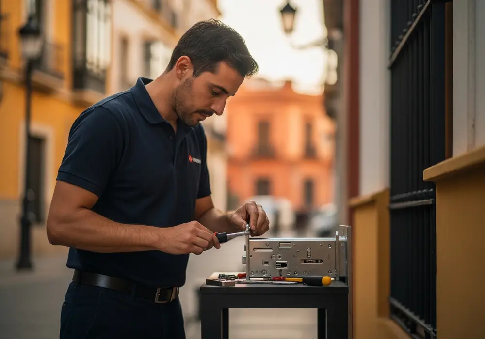 Cerrajero de KeySevilla trabajando cerca de la Alameda de Hércules, en San Lorenzo, Sevilla