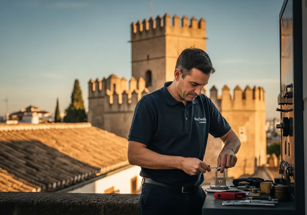 Cerrajero de KeySevilla trabajando cerca del castillo de Alcalá de Guadaíra, Sevilla