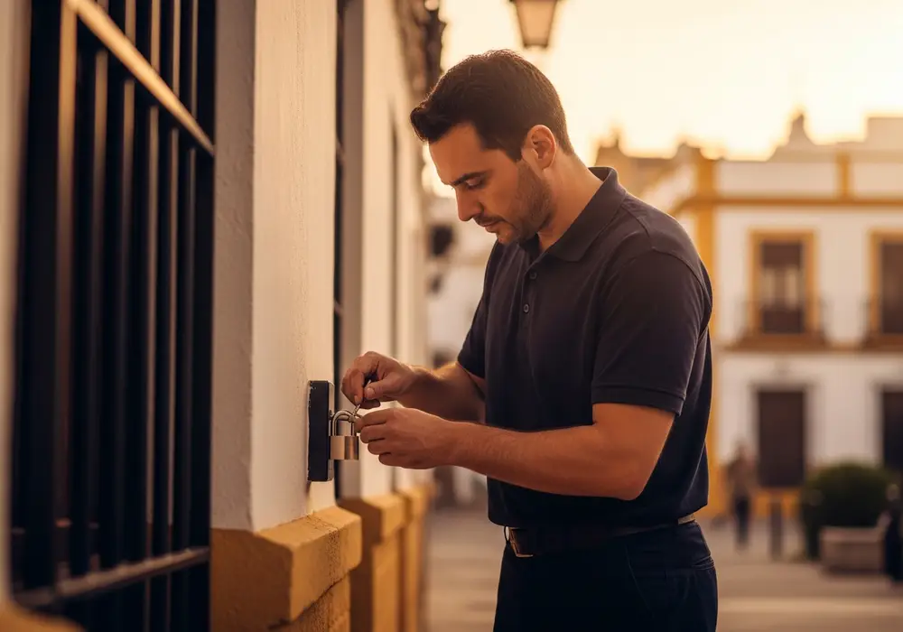 Cerrajero de KeySevilla trabajando en el casco tradicional de Arahal, Sevilla
