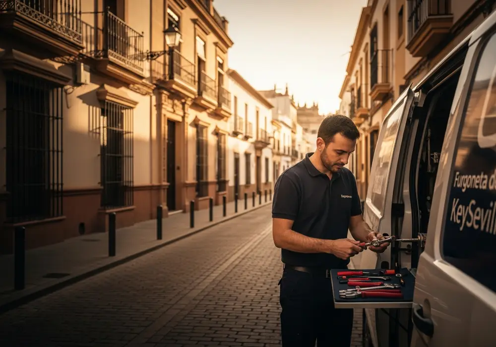 Furgoneta de Cerrajero KeySevilla en una calle de Bollullos de la Mitación, Sevilla