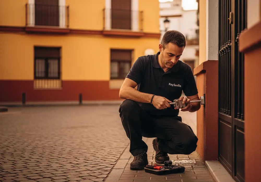 Cerrajero de KeySevilla trabajando en el casco urbano de Cantillana, Sevilla
