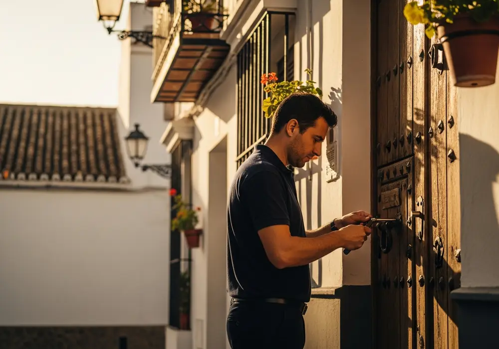 Cerrajero de KeySevilla trabajando en el casco tradicional de El Viso del Alcor, Sevilla