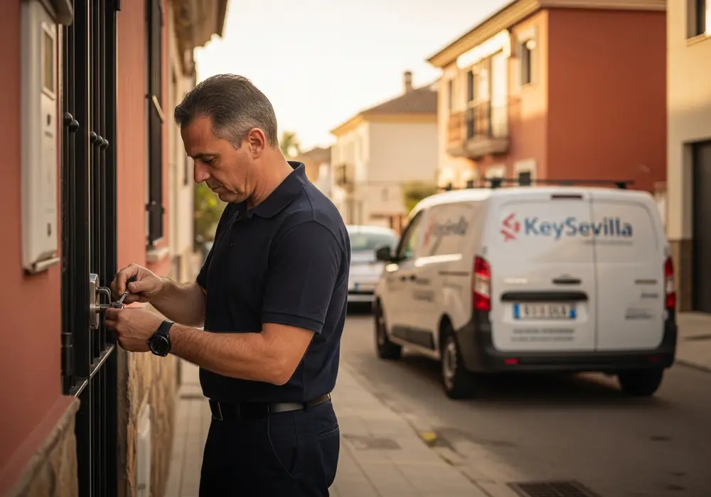 Furgoneta de Cerrajero KeySevilla en una urbanización de Mairena del Aljarafe, Sevilla