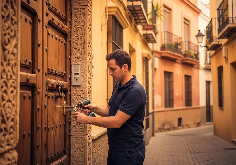 Cambio de cerradura completa en el casco histórico de Marchena, Sevilla, realizado por Cerrajero KeySevilla