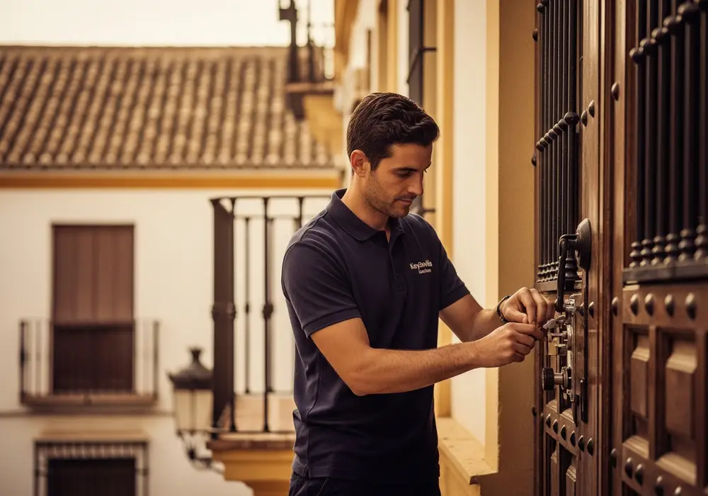 Cerrajero de KeySevilla trabajando en el casco histórico de Marchena, Sevilla