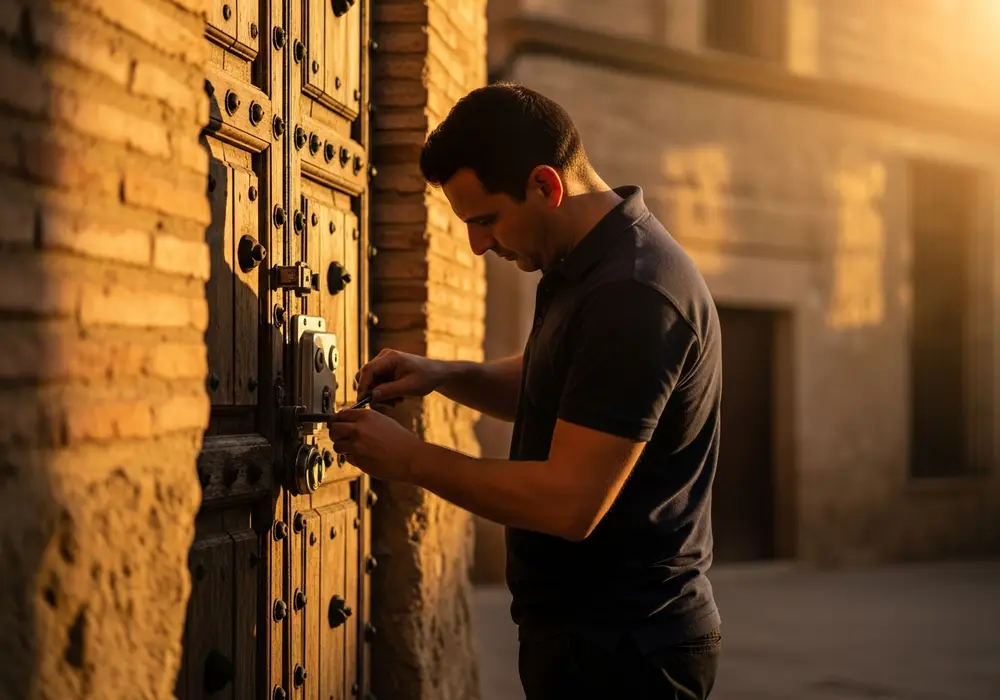 Cerrajero de KeySevilla trabajando en el casco histórico de Osuna, Sevilla